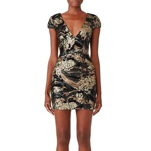 Abstract Zoe Sheath Dress the Population Black and Gold Sequin Mini Dress